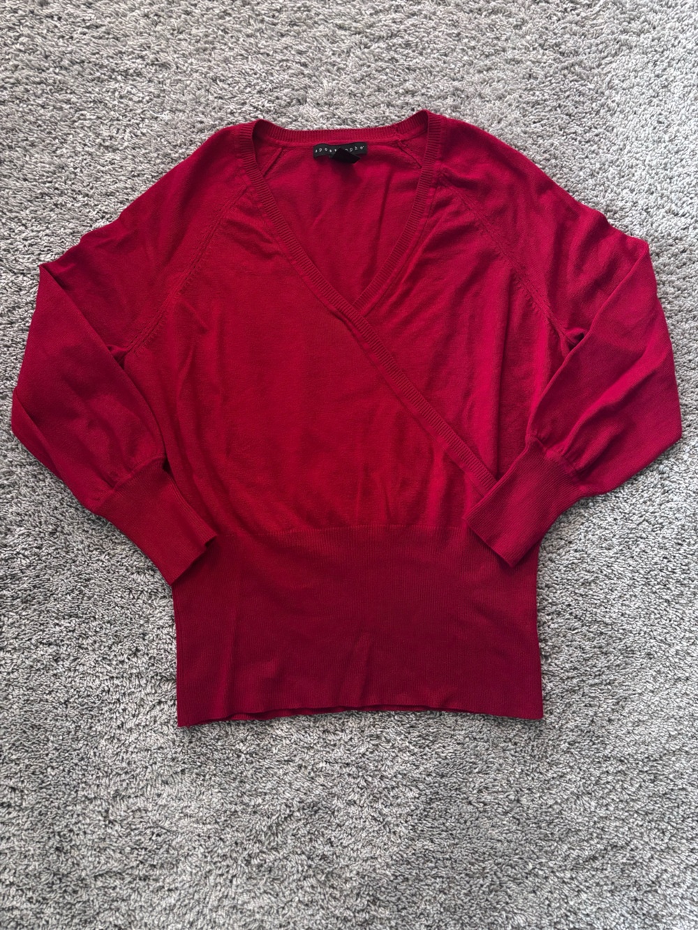 Apostrophe Faux Wrap V-Neck Dressy Blouse Sweater Red Womens Size Fitted XL
